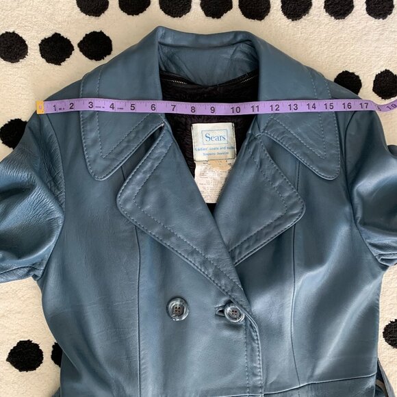 Vintage 70s Leather Double Breasted Faux Fur Removable Liner Belted Overcoat - Picture 14 of 16